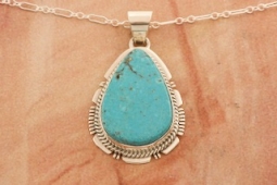 Navajo Jewelry Genuine Kingman Turquoise  Sterling Silver Pendant